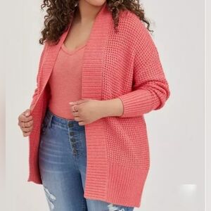 Torrid Cardigan Sweater Waflle Knit Open Cardigan Torrid Size 1  14 /16 XL Coral
